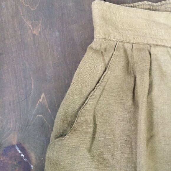 High Waist Khaki Bermuda Shorts Size S || Linen Shorts - Picture 4 of 10